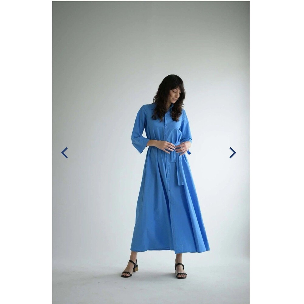 Labo.Art Dress Womens Size 1 Blue  Long Sleeve Midi Shirt Dress Italy Luxury